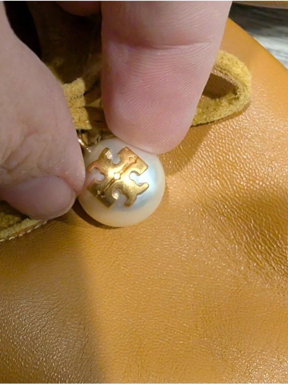 Tory Burch Tory Charm Tan Camel Leather Ballet Slip-On Flats Classic Size 6